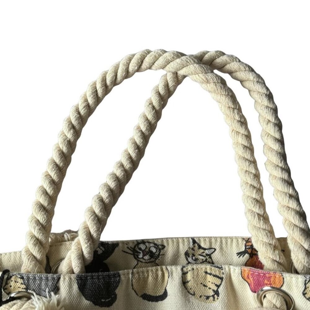 Wanderlust Cat Pattern Tote Bag with Rope Handles - Picture 3 of 5